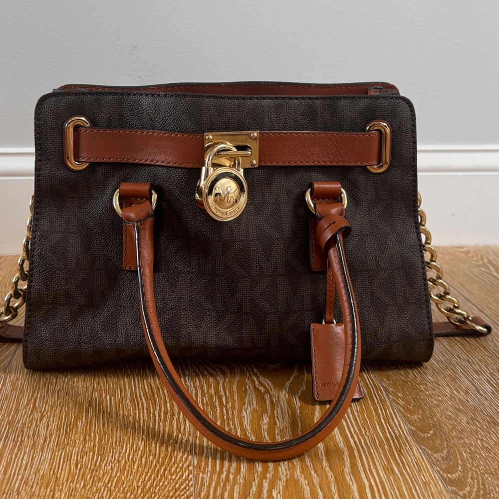 Michael Kors Dark Brown and Tan Satchel